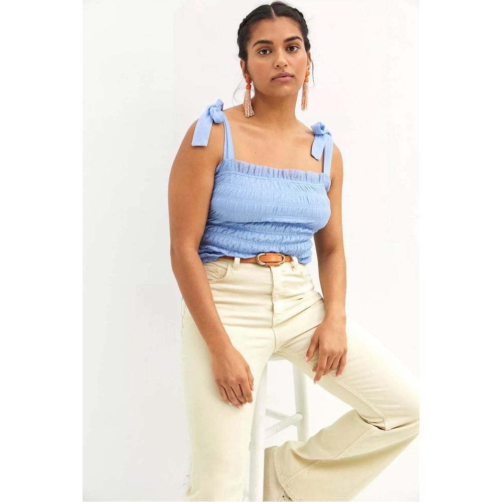 Anthropologie Smocked Cami Blue NWT Size XL